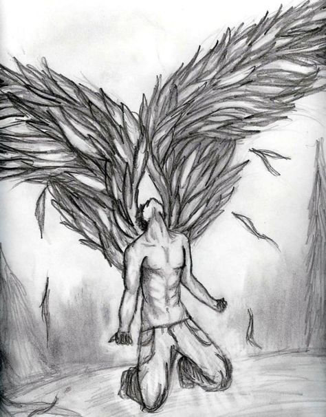 Male Angel Drawing, Falling Angel Drawing, Drawing Wings, Beautiful Spine Tattoos, Angel Sketch, Angel Wings Drawing, Spine Tattoo Ideas, Male Angel, Wings Drawing