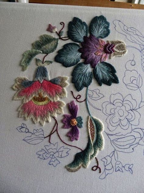 Silk Ribbon Embroidery Patterns, Crewel Embroidery Patterns, Simple Hand Embroidery Patterns, Crewel Embroidery Kits, Wool Embroidery, Embroidery Tutorial, Embroidery Stitches Tutorial, Hand Embroidery Projects, Hand Embroidery Flowers