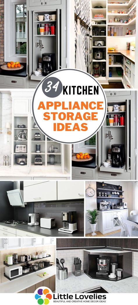 34 Best Kitchen Appliance Storage Ideas Kitchen Appliance Storage Cabinet, Pantry Organization With Appliances, Pantry And Appliance Storage, Kitchen Appliances Cabinet Storage Ideas, Pantry Storage For Appliances, Ways To Store Kitchen Appliances, Organizing Kitchen Appliances Storage, Kitchen Appliance Station, Kitchen Appliance Shelf