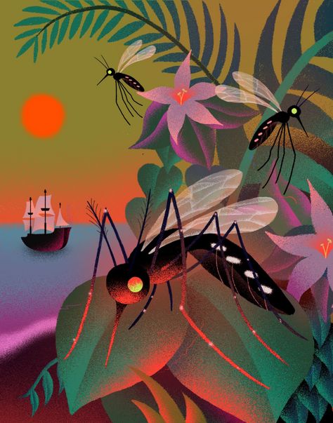 Illustration by Ariel Davis How Mosquitoes Changed Everything | The New Yorker Pop Illustration, Yellow Fever, Natural Ecosystem, The New Yorker, Ancient Greek, 그림 그리기, New Yorker, Natural World, Great Britain