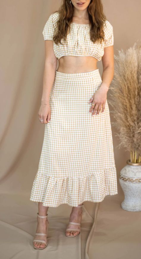 Midi Skirt Sewing, Midi Skirt Sewing Pattern, Sewing Pattern Women, Crop Top And Midi Skirt, Ruffle Midi Skirt, Pattern Crop Top, Summer Two Piece, Sew Zipper, Skirt Sewing Pattern