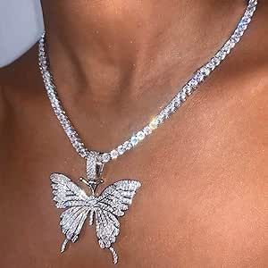 EARENT Rhinestone Butterfly Choker Necklace Crystal Butterfly Pendant Necklaces Chain Sparkly Neck Jewelry for Women Butterfly Choker Necklace, Butterfly Choker, Diamond Brooch, Butterfly Necklace, Princess Cut Diamonds, A Butterfly, Necklace Chain, Diamond Pendant, White Diamond