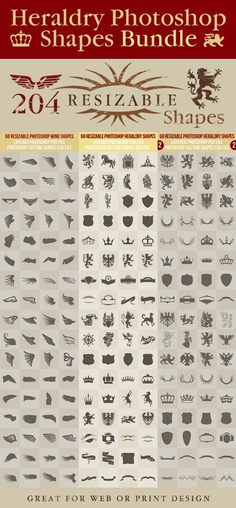 Heraldry Photoshop Shapes Bundle - Symbols Shapes Heraldry Symbols, Shield Shapes, Wing Shapes, Photoshop Shapes, Photoshop Plugins, Medieval Art, Photoshop Brushes, Save Your Money, Add Ons