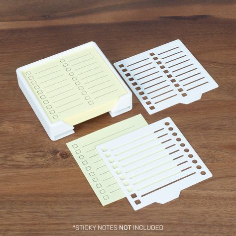 3-by-3 Sticky Note Holder with Todo Stencils & Removable Storage Tray - 3D Printed Post It Note Organizer - Sticky Notes Not Included Stationary Store Design, Note Organizer, Post It Note Holder, Journal Stencils, Stationary Desk, Bullet Journal Stencils, Sticky Note Holder, 3d Printer Ideas, Art Stationary