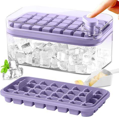 Amazon.com: Ice Cube Tray with Lid and Bin for Freezer, 2 Pack, 64 Pcs Ice Cube Mold (Purple): Home & Kitchen Creative Ice Cubes, Plastic Ice Cubes, Ice Pop Molds, Ice Trays, Ice Scoop, Silicone Ice Cube Tray, Ice Cube Maker, Ice Molds, Ice Cube Molds