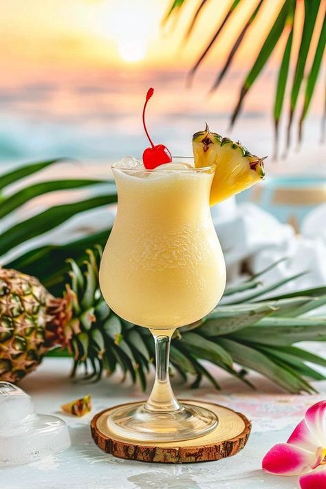 Tropical Bliss Pina Colada Frozen Pina Colada Recipe, Pins Colada, Raspberry Juice, Frozen Pina Colada, Rum Drinks Recipes, Coco Lopez, Cream Of Coconut, Frozen Cocktail, Dessert Cups Recipes