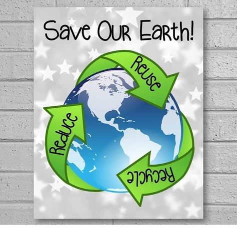 Poster On Save Earth Silver Stars Background, Reduce Reuse Recycle Poster, Save Earth Posters, Earth Day Poster, Earth Day Drawing, Classroom Decor Middle, Earth Day Posters, Science Classroom Decorations, Earth Day Projects