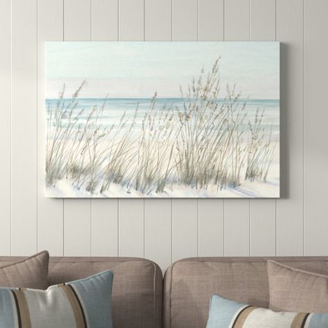 Beachcrest Home Beach Driftwood - Wrapped Canvas Print | Wayfair Upscale Coastal Decor Interior Design, Coastal Farmhouse Wall Decor, Farmhouse Coastal Decor, Beachy Prints, Coastal Style Living Room, Grass Growing, Wood Paintings, Coastal Inspiration, Lake Ideas