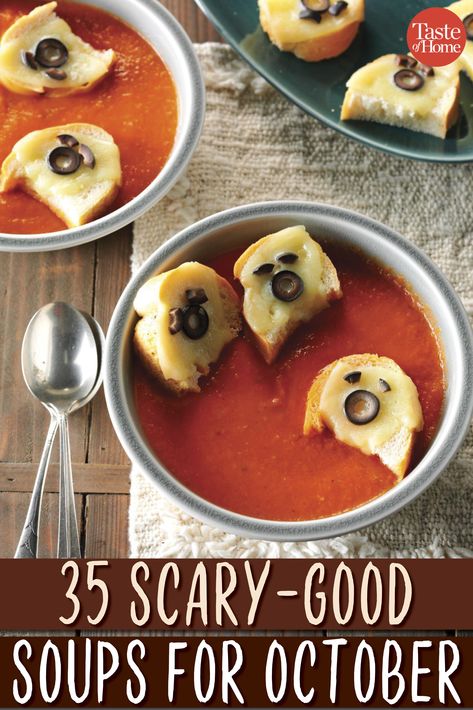 35 Scary-Good Soups for October Halloween Crockpot, Good Soups, Halloween Soup, Autumn Soup, Spooky Food, Good Recipes, Halloween Party Dinner, Fall Soups, Halloween Dinner