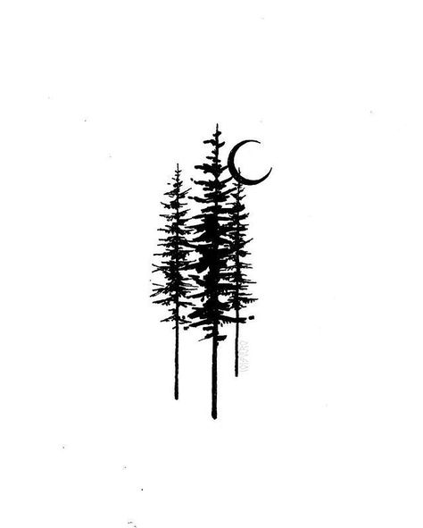 Pine Tree Tattoo Drawing, Black And White Tree Tattoo, Tree Tattoo Black And White, Tree Moon Tattoo Design, Pine Tree With Moon Tattoo, Colors Witchcraft, Pine Tree Tattoo, Shape Tattoo, Forest Tattoos