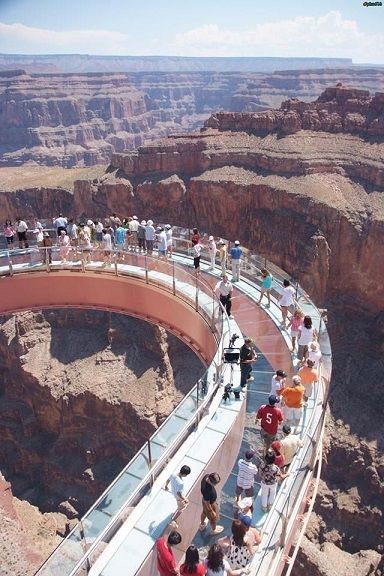 Grand Canyon Sky Walk, a transparent horseshoe-shaped cantilever bridge in the Meadview, Peach Springs Area of Arizona, located above the Colorado River on the edge of a side canyon in the West End of the Grand Canyon. Grand Canyon Skywalk, Sky Walk, Foto Top, Amazing Buildings, North Cascades, The Grand Canyon, Future Travel, Great Smoky Mountains, On The Edge