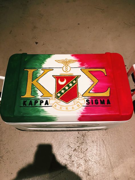 kappa sigma cooler Kappa Sigma Cooler Ideas, Frat Coolers Ideas Kappa Sigma, Kappa Sigma Frat Cooler, Frat Coolers Nashville, Kappa Sigma Cooler, Beta Cooler, Nola Formal, Mountain Weekend Cooler, Painted Fraternity Coolers