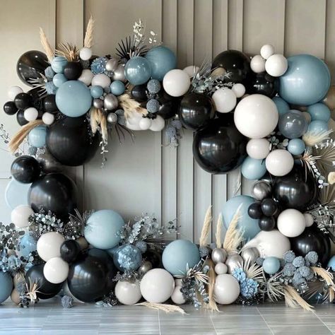 Power Supply:None \nColor:Blue \n Dusty Blue Birthday Party, Blue Black And Silver Party Decorations, Balloon Decorations For Birthday Men, Blue And Black Balloons, Black Silver Balloon Garland, Baby Blue Balloon Garland, Pastel Balloon Arch, Silver Balloon Garland, Bday Themes