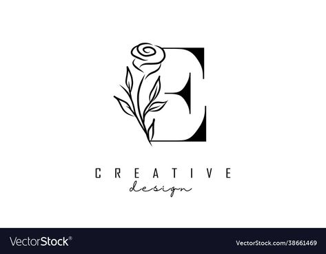 Letter E Tattoo Ideas, E Design Letter, Rose Logo Ideas, E Logo Design Ideas, E Logo Design Letter, Letter E Design, Rose Lettering, Rose Vector Illustration, Rose Logo Design