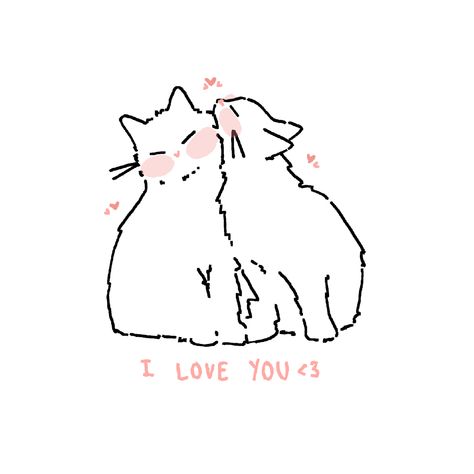 Cats Anime, Cat Doodle, Two Cats, I Love My Girlfriend, Cute Messages, Cute Memes, Couple Drawings, Love Drawings, Cute Animal Drawings