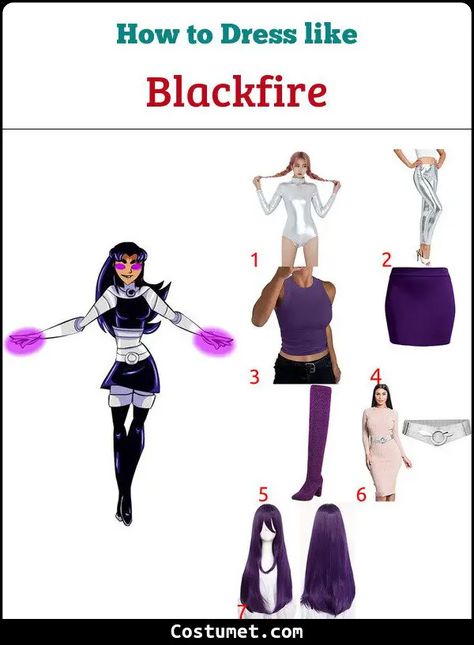 Blackfire Halloween Costume, Black Starfire Cosplay, Starfire Costume Diy, Blackfire Costume, Blackfire Cosplay, Starfire Costume, Silver Leotard, Starfire Cosplay, Turtleneck Leotard