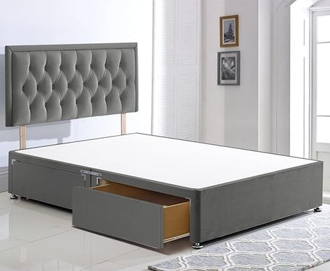 ComfoRest - 3FT Single Grey Bed | Single Bed Frame | Grey Divan Bed with 2-DRAWERS | Single Grey Divan Bed WITHOUT MATTRESS | With 24” Headboard | Grey Single Bed | Grey Bed Frame : Amazon.co.uk: Home & Kitchen Grey Divan Bed, Grey Single Bed, King Size Divan Bed, Double Divan Bed, Bed With Storage Drawers, Double Bed With Storage, Grey Bed, Bed Grey, Grey Bed Frame