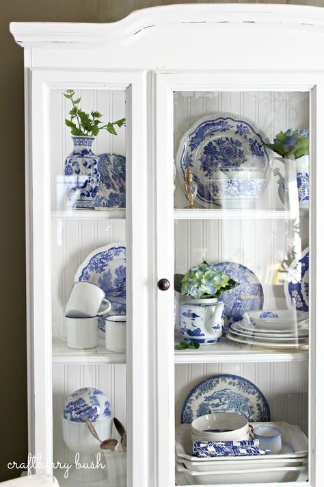 Blue and White Porcelain in the Hutch Blue And White Dishes, Blue And White Plates, White Hutch, Hutch Cabinet, Blue Dishes, Blue White Decor, China Dishes, White Dishes, White Cottage