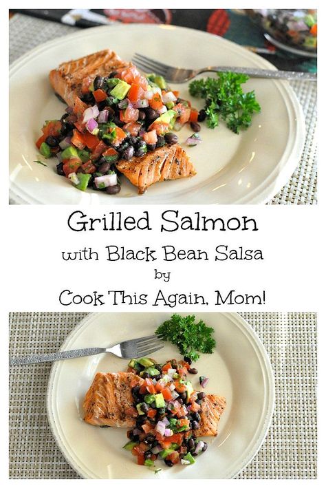 Grilled Salmon with Black Bean Salsa. With the combination of salmon, black beans and avocado, this was a meal in itself. No side dish needed! Delicious! Salmon Black Beans, Steak Sides, Side Dishes For Salmon, Publix Recipes, Black Bean Salsa, Easy Family Recipes, Bean Salsa, Healthy Summer Dinners, Salmon Dinner