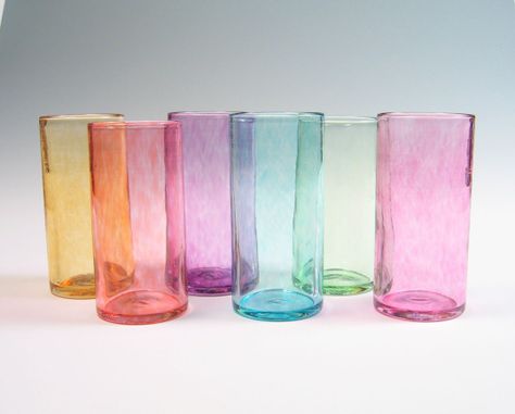 Rainbow Kitchen, Glass Store, Glass Tumblers, Home Organization Hacks, Water Glasses, Glass Tumbler, Kitchen Items, Kitchen Stuff, Hand Blown Glass