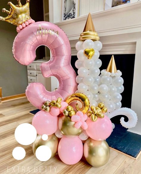 Ballon Princess Decoration, Baby Princess Disney Birthday Party, Princess Two Year Old Party, Disney Princess Birthday Balloons, Princess Party Balloon Garland, Dollar Tree Princess Party Ideas, 3rd Birthday Party Princess, Third Princess Birthday Party, Princess Party Three Year Old