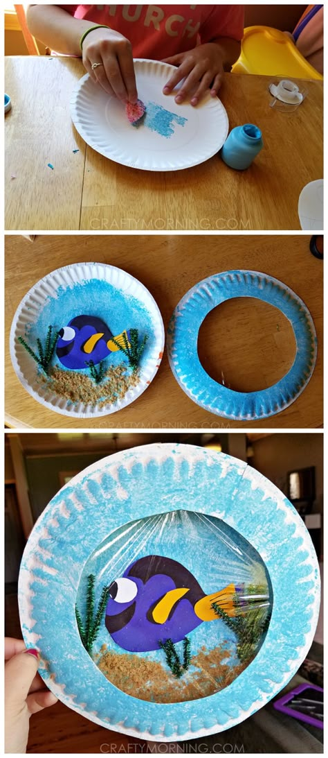 Finding Dory paper plate craft for kids to make! It looks like a porthole or aquarium. You just need to add Nemo! Plate Crafts For Kids, Paper Plate Craft, Paper Plate Crafts For Kids, Skirt Diy, Fish Crafts, Daycare Crafts, Paper Plate Crafts, Plate Crafts, Finding Dory