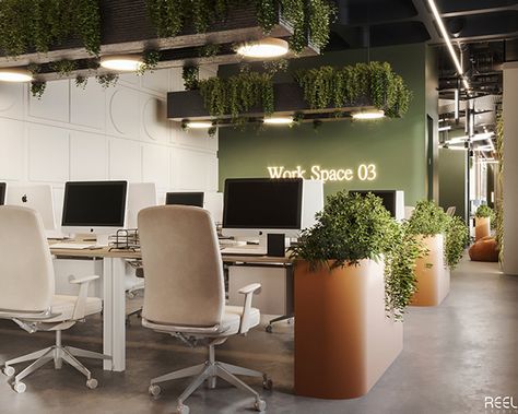 Natural Office Design, Head Office Design, Green Office Design, Modern Office Design Inspiration, Office Design Concepts, Open Concept Office, Open Office Design, Commercial Office Design, Office Paint