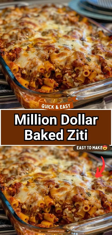 Million Dollar Baked Ziti Best Baked Ziti, Best Baked Ziti Recipe, Easy Baked Ziti, Ziti Recipe, Ziti Recipes, Baked Ziti Recipe, Baked Pasta Recipes, Baked Pasta, Favorite Recipes Dinner