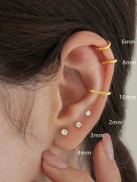 Gold  Collar     Embellished   Women's Fashion Jewelry Peircings Women Cartilage, Ear Piercings Studs Multiple, Cartlidge Earring Studs, Cartlidge Earring Placement, Helix And Lobe Piercing, Cartlidge Earring, Flat Helix Piercing, Peircings Women, Double Helix Piercings