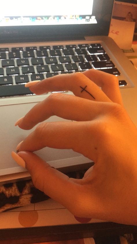 Little Cross Tattoos, Cross Necklace Tattoo, Cross Tattoo Neck, Inside Finger Tattoos, Bird Tattoo Neck, Cross Finger Tattoos, Tiny Cross Tattoo, Cross Tattoo On Wrist, Tattoo Tiny