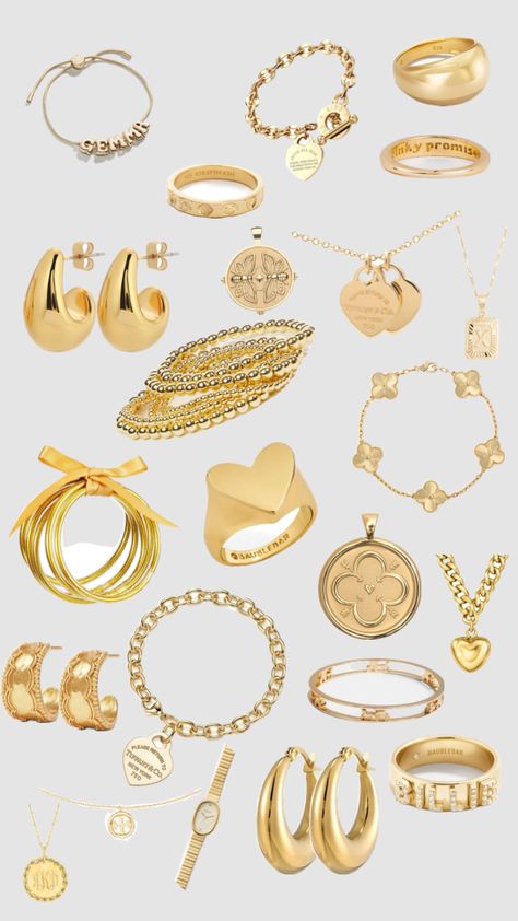 Jewellery Gold Aesthetic, Vanilla Girl Jewelry Gold, Jewelry Gold Aesthetic, Where To Get Jewelry, Schmuck Aesthetic, Capsule Wardrobe Jewelry, Gold Pandora, Xoxo Jewelry, Jewelry Closet