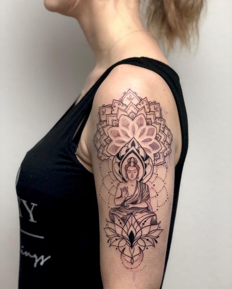 Buddha Shoulder Tattoos For Women, Female Buddha Tattoo Design, Buddha Shoulder Tattoo, Female Buddha Tattoo Goddesses, Lotus Buddha Tattoo, Buddha Sleeve Tattoo Women, Buddha Tattoos For Women, Budda Tattoo Designs, Bhudha Tattoo Designs