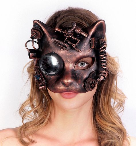 Mechanical Steampunk Cat Mask Masquerade Halloween Costumes, Mask Steampunk, Mask Half Face, Face Gear, Steampunk Cat, Steampunk Mask, Christmas Fancy Dress, Handmade Costumes, Mask Masquerade