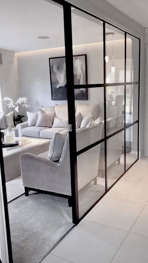 Nordic Living Room, Living Room Partition, Nordic Living, Decor Home Living Room, Luxury Decor, Glass Doors, Dream Home Design, Luxury Living Room, Luxury House