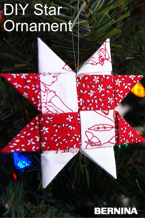 Holiday Fabric Crafts, Fabric Christmas Decorations, Sewn Christmas Ornaments, Christmas Decorations Sewing, Christmas Fabric Crafts, Diy Jul, Christmas Sewing Projects, Folded Fabric Ornaments, Folding Origami