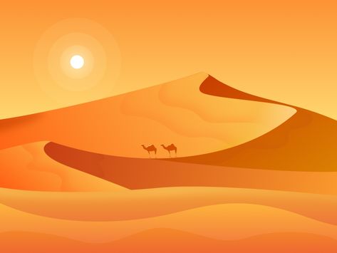 Desert Desert Illustration Art, Desert Drawing, Desert Illustration, Logo Design Inspiration Creative, Naive Illustration, Desert Design, Flat Design Illustration, Desert Art, Landscape Background