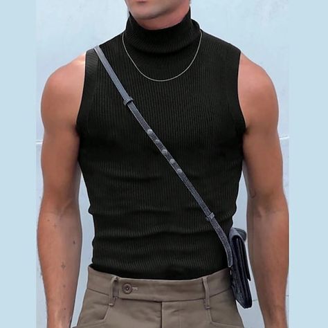 Season:Summer; Fabric:Rib Fabrics; Sleeve Length:Sleeveless; Gender:Men's; Style:Designer,Fashion,Muscle; Tops Type:Tank Top,Turtleneck shirt,T shirt Tee; Occasion:Dailywear,Outdoor; Pattern:Solid Color,Pit Strip; Design:Ribbed; Neckline:Turtleneck; Listing Date:08/09/2024