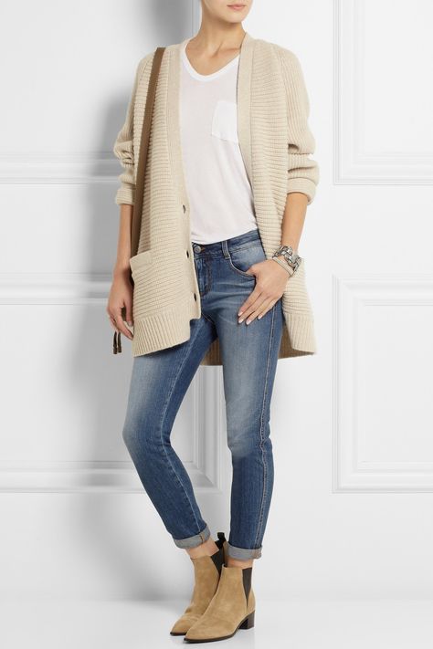 Beige Ankle Boots Outfit, Stella Mccartney Jeans, Alexander Wang Top, Beige Ankle Boots, Ankle Boots With Jeans, Boots Outfit Ankle, Neutral Style, Soft Beige, Neutral Fashion