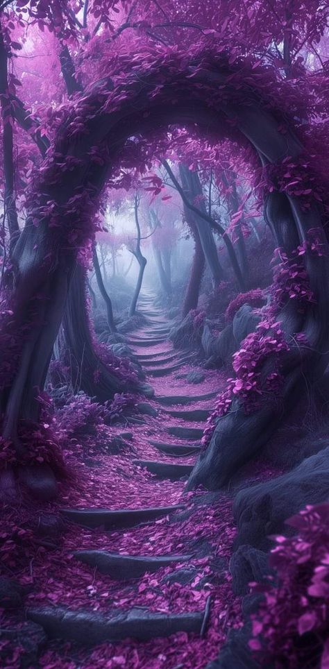 Purple Jungle Aesthetic, Purple Forest Aesthetic, Enchanted Forest Purple, Purple Fairy Aesthetic, Purple And Green Aesthetic, Purple Castle, Purple Storm, Portal Wallpaper, Dark Mind