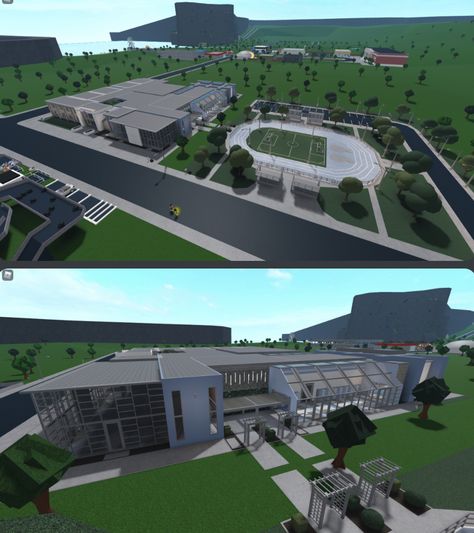 Bloxburg School Parking Lot, Bloxburg Football Field, School Gym Bloxburg, Bloxburg School Entrance, Bloxburg Bleachers, Bloxburg Country Club, Bloxburg School Ideas Layout With Dorms, High School Floor Plans Layout Bloxburg, Bloxburg College Ideas