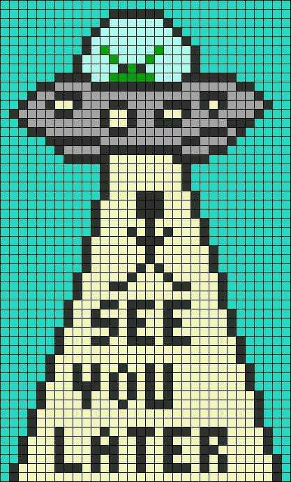 Pixel Art With Quotes, Pixel Art Pattern Funny, Small Pixel Pattern, Alien Alpha Pattern, Trippy Pixel Art Grid, Perler Patterns Trippy, Alpha Patterns Crochet Cute, Grid Pattern Crochet Pixel Art, Square Pixel Art