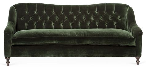 Waverly 86" Tufted Sofa, Forest Velvet | One Kings Lane Green Velvet Couch, Tufted Couch, Velvet Tufted Sofa, Green Velvet Sofa, Velvet Couch, Settee Sofa, Tufted Sofa, Velvet Sofa, Sofas And Chairs