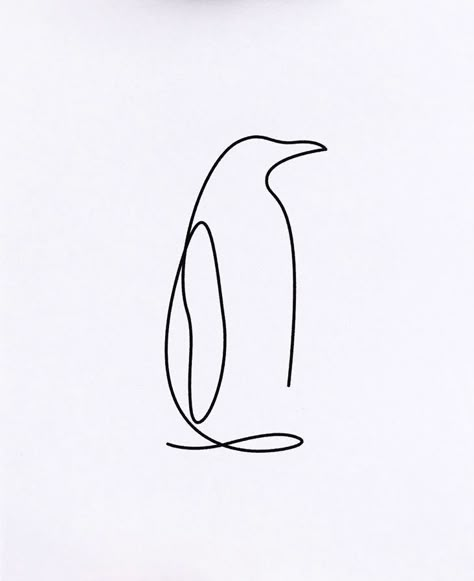 Minimal One Line Art, Single Line Art Animals, Minimal Penguin Tattoo, One Line Penguin Tattoo, Penguin Line Art Tattoo, Simple Penguin Tattoo Outline, One Line Penguin, Minamilistic Tattoos For Women, Penguin Tattoo Minimalist