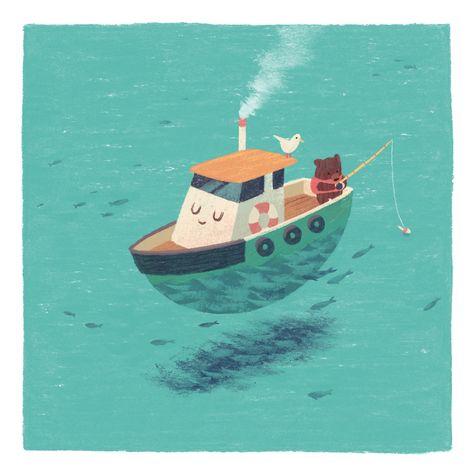 Jacob Grant, Near the Shore Boat Illustration, Playful Illustration, Sea Illustration, 동화 삽화, Childrens Illustrations, Children's Book Illustration, Children Illustration, Book Illustration, Cute Illustration