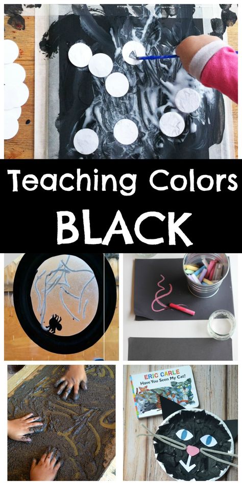 Teaching Colors to Preschoolers - BLACK - crafts, songs, activities and sensory fun to teach the color black! Love it all! Color Black Activities, Chalk On Black Paper, Learning Colors Activities, Color Activities For Toddlers, Kids Clubhouse, Preschool Color Activities, Colors For Toddlers, Happy Home Fairy, Color Lessons