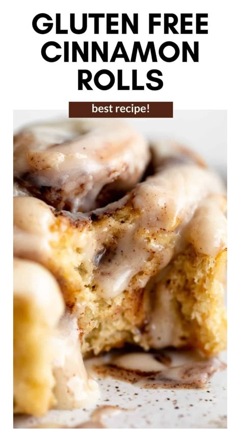 These are truly the best gluten free cinnamon rolls recipe. They're gooey, soft, fluffy and topped with a sweet cream cheese vanilla glaze. These gluten free cinnamon rolls can be made dairy free and are perfect for a dessert or Christmas morning breakfast. Gluten Free Cinnamon Rolls Recipe, Gluten Free Cinnamon, Gluten Free Cinnamon Rolls, Vegan Cinnamon Rolls, Pan Sin Gluten, Gluten Free Breads, Gf Baking, Gluten Free Dessert, Homemade Gluten Free