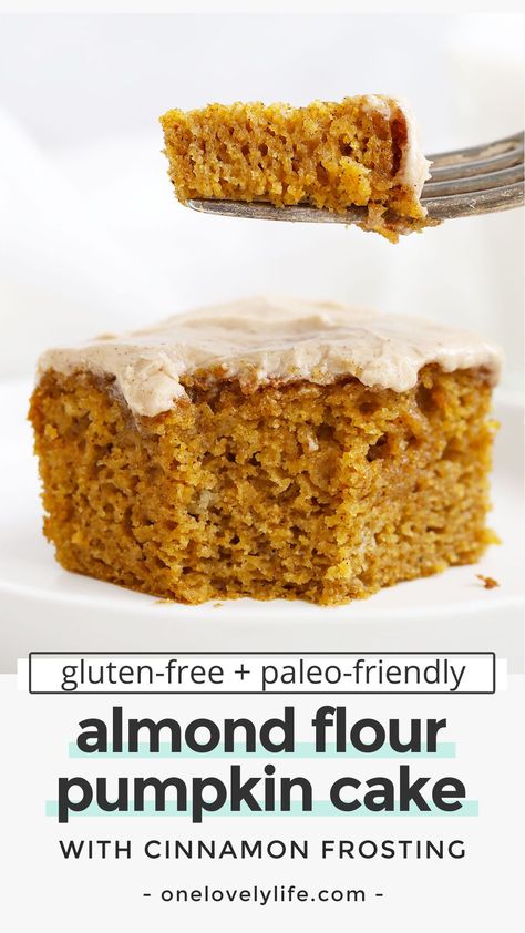 Essen, Best Pumpkin Cake, Pumpkin Frosting, Gluten Free Pumpkin Cake, Almond Flour Pumpkin, Almond Flour Desserts, Pumpkin Cake Recipe, Cinnamon Frosting, Gluten Free Pumpkin Spice