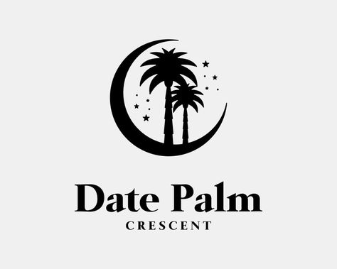 Date Palm Tree Middle East Silhouette Crescent Moon Star Light Classic Luxury Vector Logo Design Date Palm Tree, Dates Tree, Beach Tattoos, Palm Tree Logo, Computer Decal, Date Palm, Beach Tattoo, Tree Logo, Tree Logos