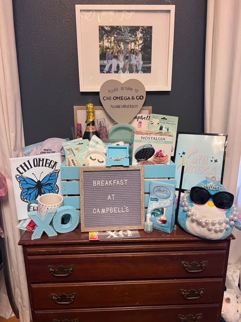 tiffany blue products Chi Omega Big Little Basket, Sorority Little Baskets, Big Little Basket Theme, Sorority Basket Ideas, Sorority Gift Baskets, Little Baskets Sorority Ideas, Sorority Big Little Baskets, Sorority Baskets, Big/little Baskets