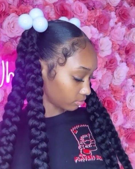 4 Braids Into 2 Ponytails, Braided Into Pigtails, Two Pigtails With Braids, 2 Ponytails With 2 Braids, 2 Ponytails 4 Braids, Simple Hairstyles Weave Braids, 2 Braids 1 Ponytail, Two Braids To The Back With Weave, 4 Ponytail Hairstyles